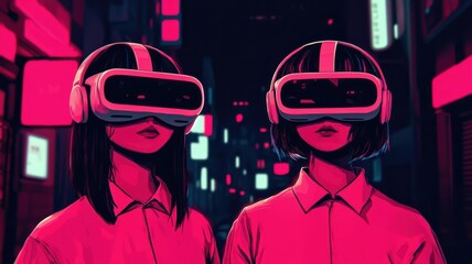 Poster - Exploring virtual reality innovations futuristic city digital art neon environment close-up view technology impact