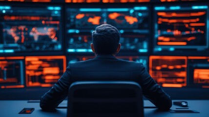 Poster - Monitoring cybersecurity threats data center digital art high-tech environment aerial view security concept