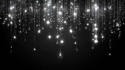 Wall Mural - Sparkling silver glitter rain falling on black background.