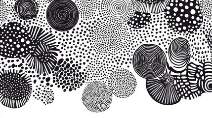Poster - Black and White Abstract Circular Patterns with Dots and Swirls