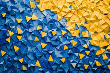 Poster - Colorful Geometric Paper Art with Blue and Yellow Triangular Shapes
