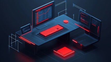 Poster - Abstract Futuristic Technology Workstation Digital Network Server Room Cyber Infrastructure
