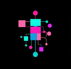 Poster - Abstract Geometric Shapes in Vibrant Colors on Black Background