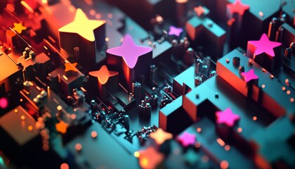 Wall Mural - Vibrant Colorful 3D Stars on Abstract Geometric Background