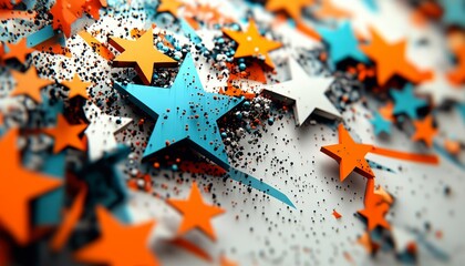 Wall Mural - Vibrant Assortment of Three-Dimensional Stars in Bright Colors