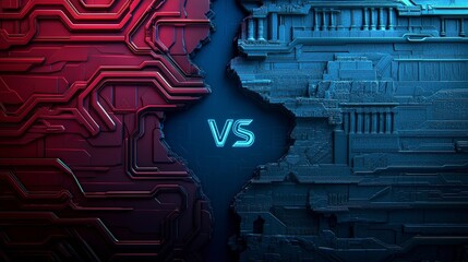 Poster - Futuristic Technology Background with Red and Blue Circuit Design