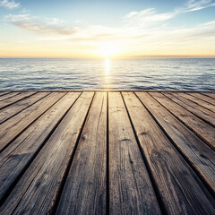 Wall Mural - wooden pier overlooking serene ocean sunset