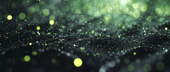 Fototapete - Glowing particles and abstract waves create a futuristic landscape with vibrant neon elements in dark surroundings