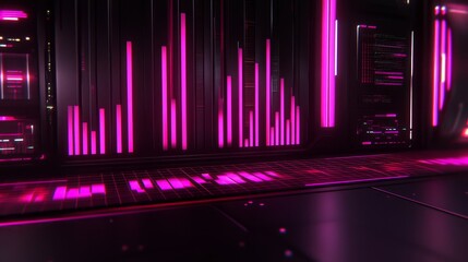 Poster - Abstract Pink Neon Light Bars Digital Interface Background