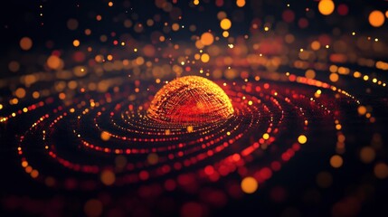 Poster - Abstract Digital Art of Flowing Particles in Warm Color Palette