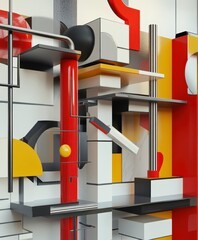Poster - Abstract geometric composition with red, yellow, and black elements