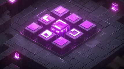 Poster - Abstract Purple Glowing Cube Matrix Digital Technology Background