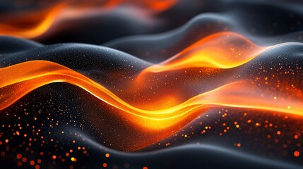 Poster - Abstract Flowing Waves with Orange and Black Shimmering Texture