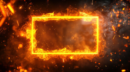 Poster - Neon orange vintage style frames set isolated on transparent background. Vector realistic illustration of elegant rectangular borders glowing in darkness, futuristic game ui elements, decoration