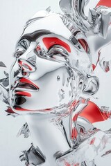 Poster - Abstract sculpture of a woman's face in reflective materials