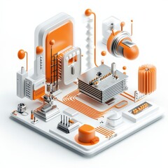 Poster - Abstract Orange and White Technology Composition with Geometric Shapes