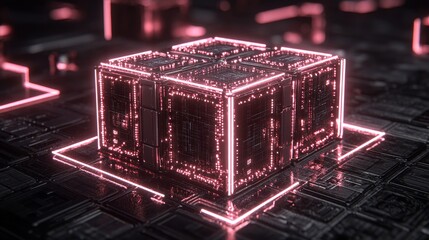 Poster - Abstract Glowing Cube Futuristic Technology Data Network Digital Innovation