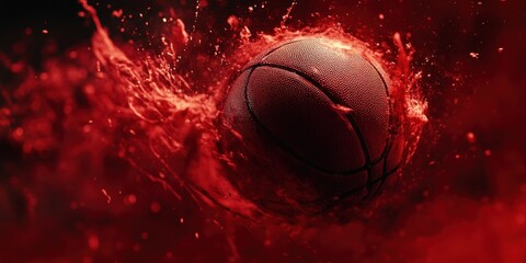 Wall Mural - Fiery red basketball splashing.