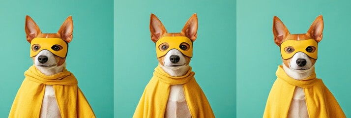 Canvas Print - Cute dog in yellow superhero costume.