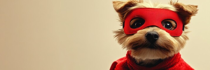 Canvas Print - Cute dog in red superhero costume.