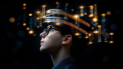 Poster - Innovative technology insights digital realm image of a young thinker futuristic environment profile view concept of creativity and intelligence