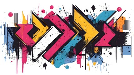 Wall Mural - Vibrant Graffiti Inspired Abstract Art with Geometric Patterns and Splashes of Color