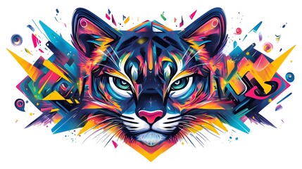 Vibrant and Captivating Abstract Tiger Face Digital