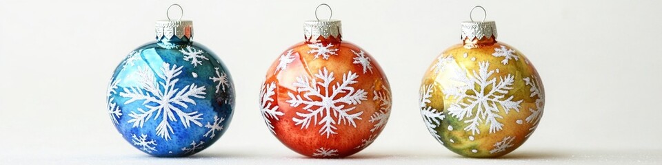 Poster - Three glass Christmas ornaments with intricate snowflake designs