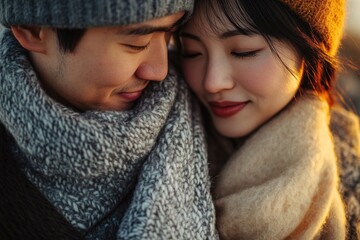 Poster - A man and a woman share a romantic moment, embracing each other with big smiles