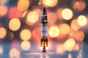 Poster - A small toy rocket sitting on a table, ready for blast off
