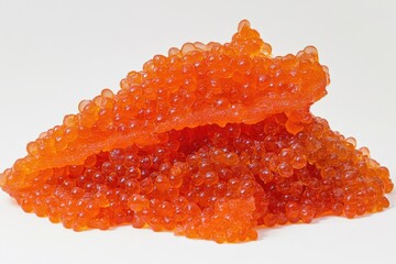 Poster - A colorful pile of orange gummy candies sitting on a white surface, perfect for advertising or editorial use