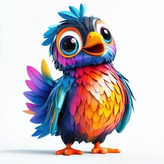 Wall Mural - Colorful cartoon bird with vibrant plumage, happy expression, and large eyes.