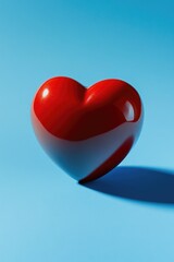 Poster - A single red heart shaped object on a blue background, ideal for use in designs related to love and relationships