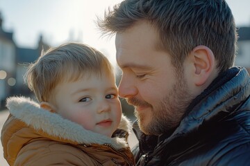 Poster - A father or guardian holds a young child close, conveying love and protection
