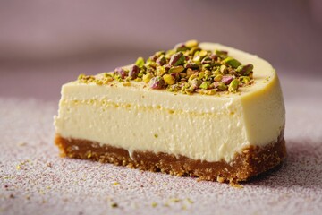 Poster - A slice of cheesecake topped with crushed pistachios, perfect for dessert or snack