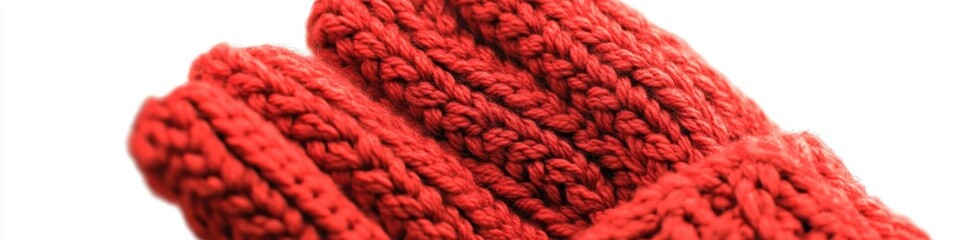 Aufkleber - A detailed view of a red knitted mitten with textured fabric and a soft, fuzzy interior