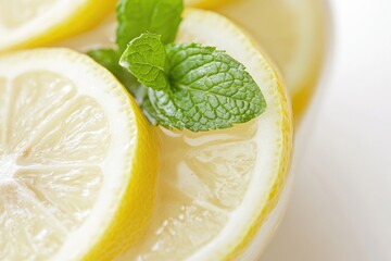 Aufkleber - Freshly sliced lemons and mint leaves arranged for garnish or decoration