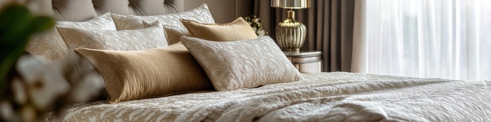 Aufkleber - A bed with a stack of pillows
