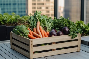 Poster - A wooden crate full of various vegetables