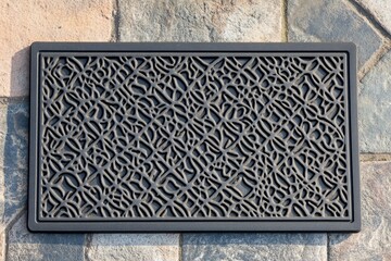 Poster - A decorative door mat on a stone wall with intricate designs