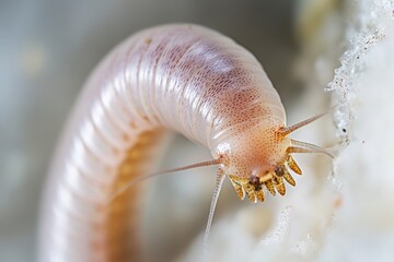 Poster - A close-up view of a worm on a white surface