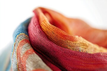 Poster - A close-up shot of a vibrant scarf on a table, perfect for using in fashion or lifestyle content