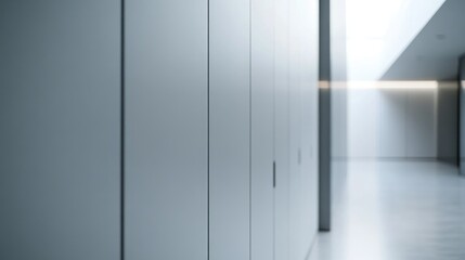 Poster - A long hallway featuring white kitchen cabinets and a skylight, ideal for interior design or architecture projects