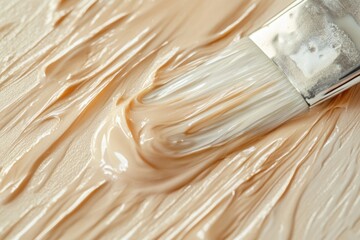 Poster - Close-up shot of a paintbrush on a white surface, ideal for creative and art-related projects