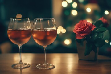 Aufkleber - A pair of wine glasses placed on a table, ready for a drink or a toast