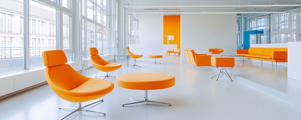 Poster - an innovative startup using 3d-printed materials from recycled plastic, futuristic workspace, employ