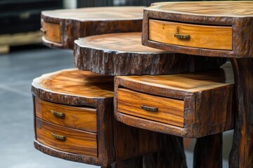 Poster - Three wooden tables with drawers, perfect for office or home use