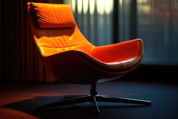 Poster - Cozy orange leather chair near a window with natural light