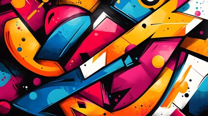 Wall Mural - Vibrant Abstract Graffiti Mural on Urban Wall with Geometric Patterns and Colorful Shapes