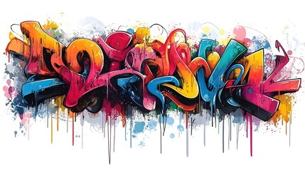 Wall Mural - Vibrant Colorful Graffiti Mural with Abstract Dripping Spray Paint Splatters and Expressions